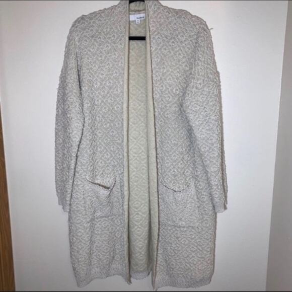 Isla Maude Open Front Cream Textured Long Cardigan - Picture 1 of 12
